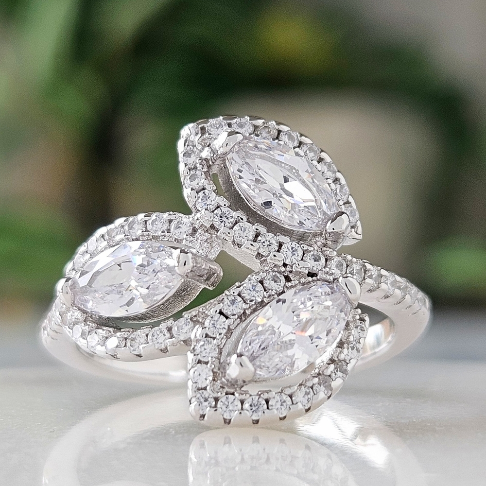 Classic Style Marquise leaf ring, solid 925 Sterling Silver Charmed Aroma